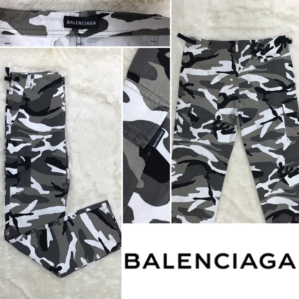 BALENCIAGA Camo Fitted Italian Cargo Pants - Camouflage Print - Black & White
